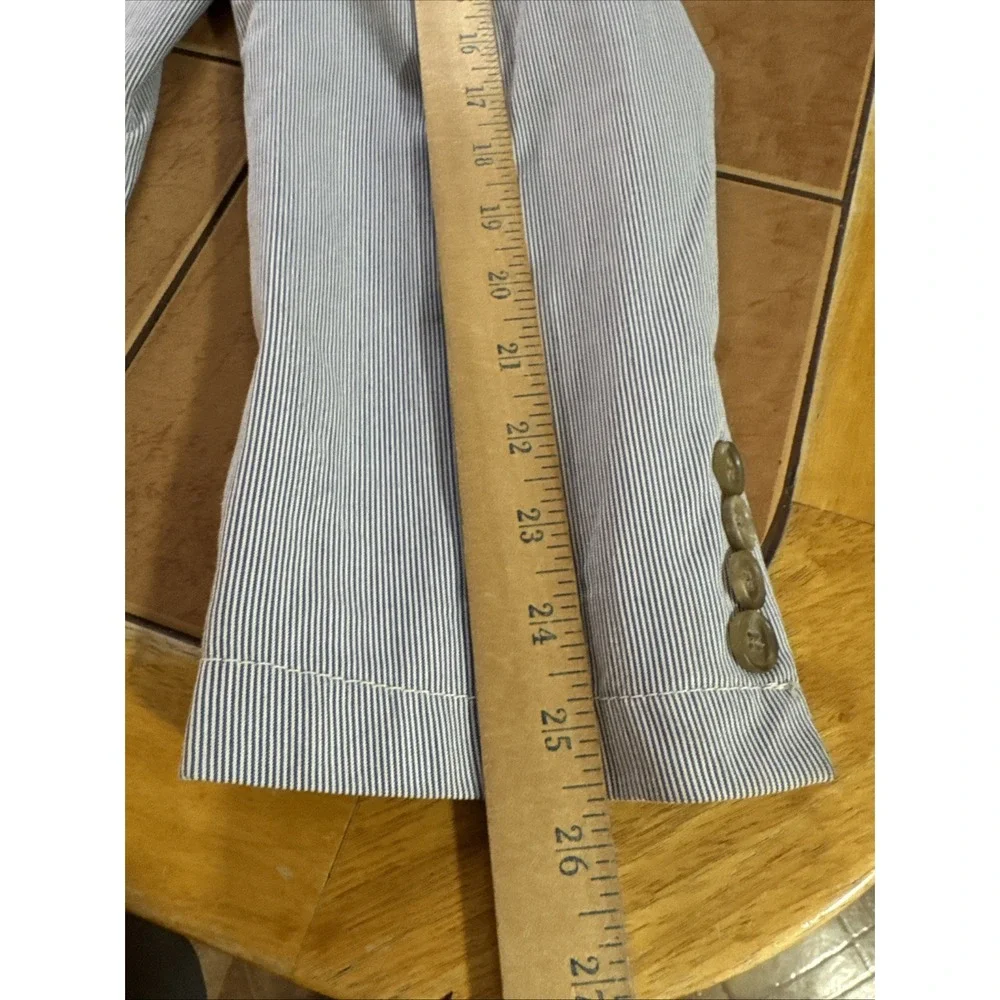 J Crew Seersucker Cotton Blazer Blue White Striped Sport Coat Jacket Sz L 42R